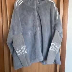 Gray Faux Fur Jacket with Knit Sleeves